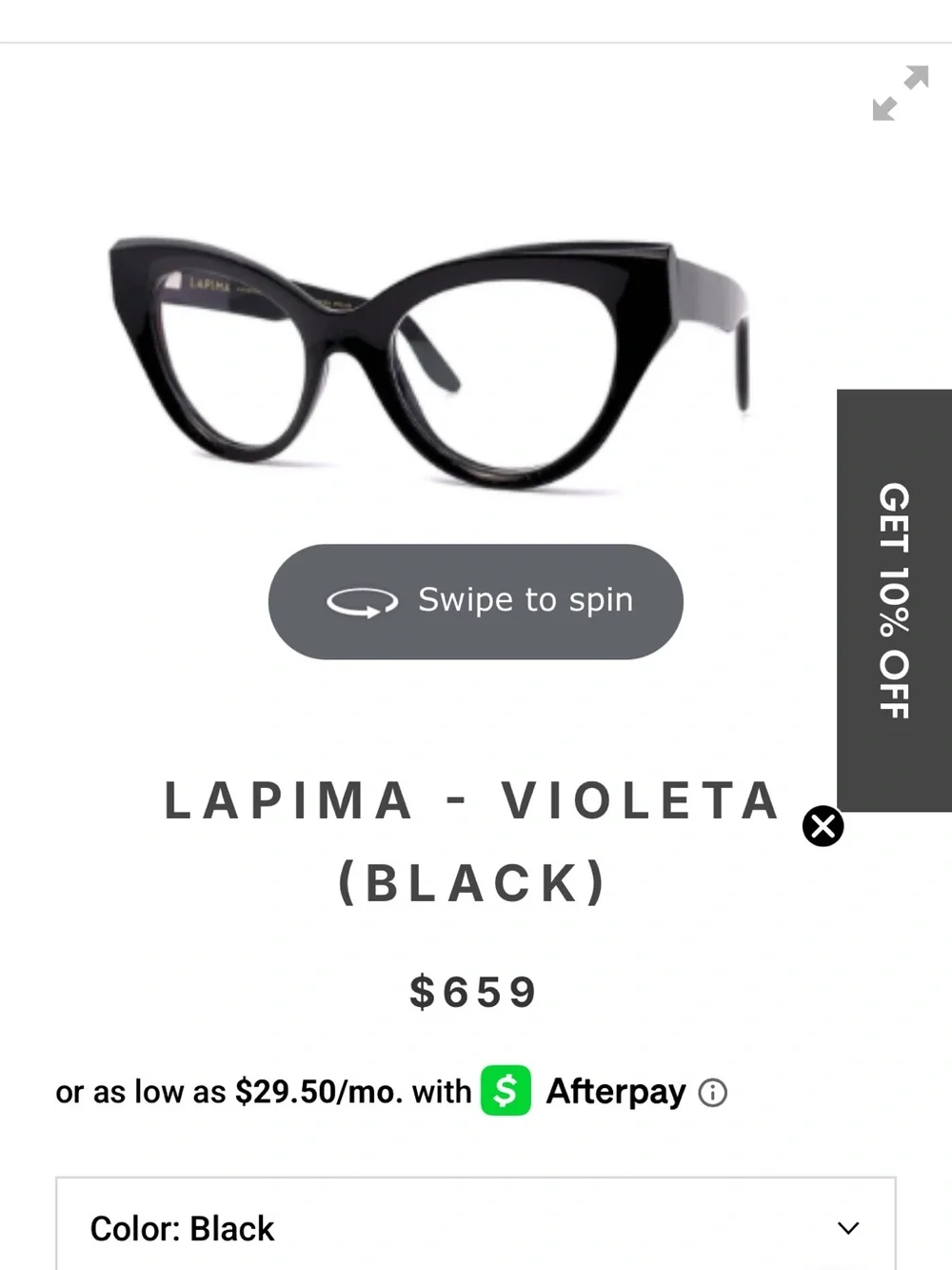 NEW Lapima Violeta Cat-Eye Glasses in Black